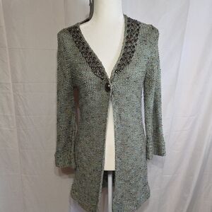 BCBGMaxAzria Green Knit Cardigan with Brown Accents